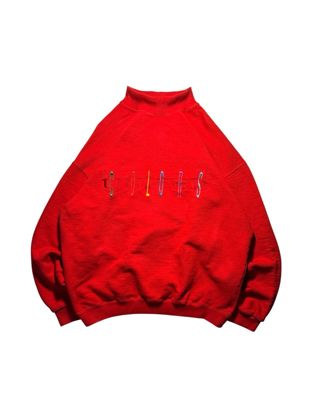 United Color Benetton Red Turtleneck with Multicolor Embroidery Vintage Formula1